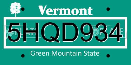 5HQD934 Vermont License Plate