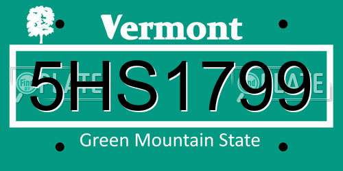 5HS1799 Vermont License Plate