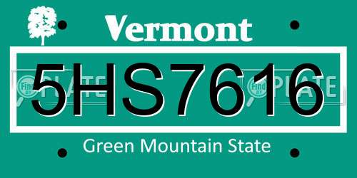 5HS7616 Vermont License Plate