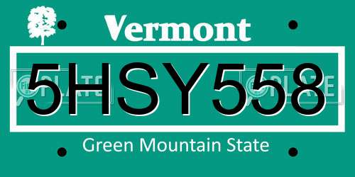 5HSY558 Vermont License Plate