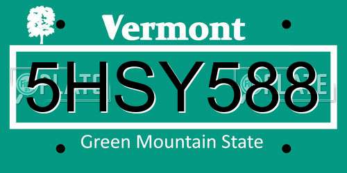 5HSY588 Vermont License Plate