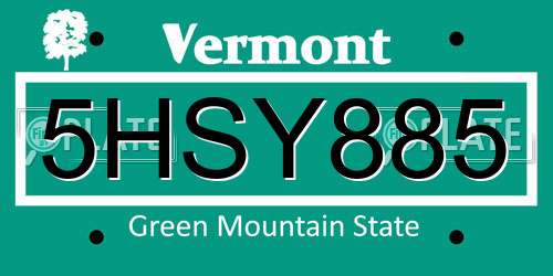 5HSY885 Vermont License Plate