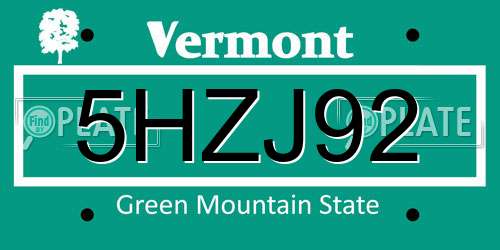 5HZJ92 Vermont License Plate