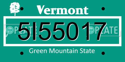 5I55017 Vermont License Plate