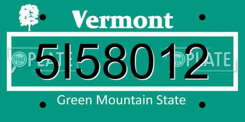 5I58012 Vermont License Plate