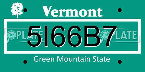 5I66B7 Vermont License Plate