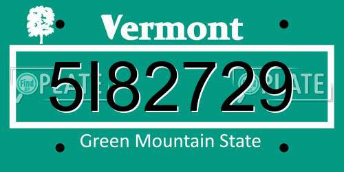 5I82729 Vermont License Plate