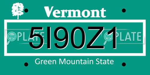 5I90Z1 Vermont License Plate