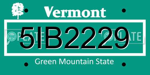 5IB2229 Vermont License Plate