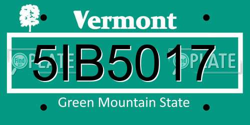 5IB5017 Vermont License Plate