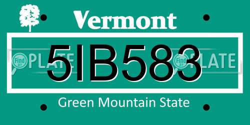 5IB583 Vermont License Plate