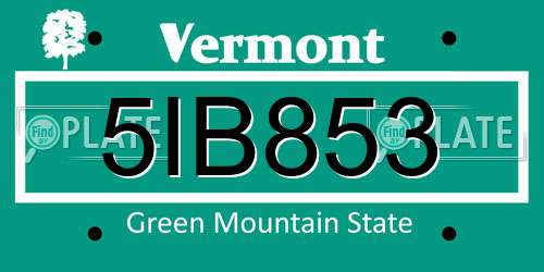 5IB853 Vermont License Plate