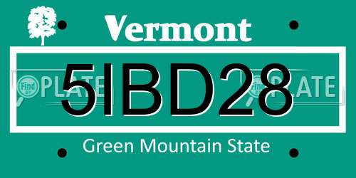 5IBD28 Vermont License Plate