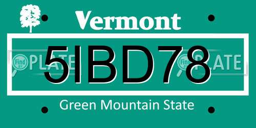 5IBD78 Vermont License Plate