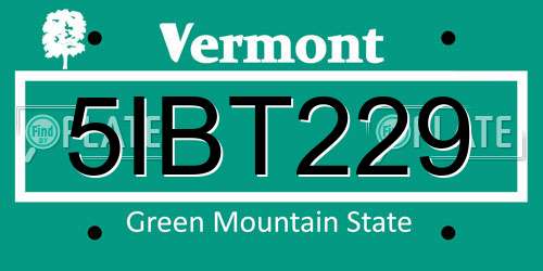 5IBT229 Vermont License Plate