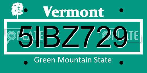 5IBZ729 Vermont License Plate