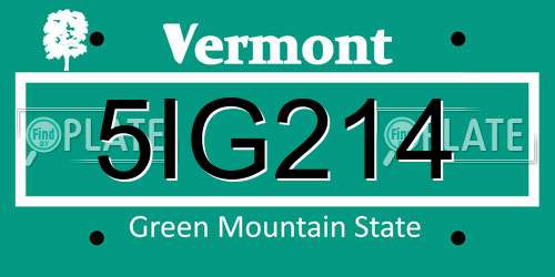 5IG214 Vermont License Plate
