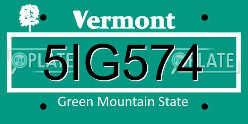 5IG574 Vermont License Plate