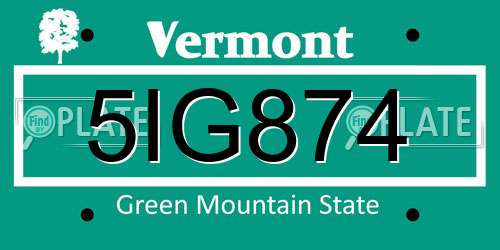 5IG874 Vermont License Plate