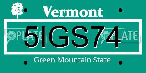 5IGS74 Vermont License Plate