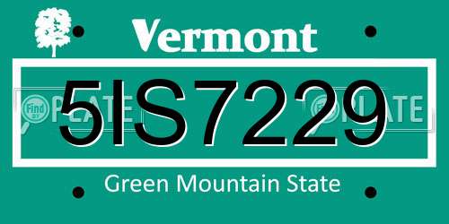 5IS7229 Vermont License Plate