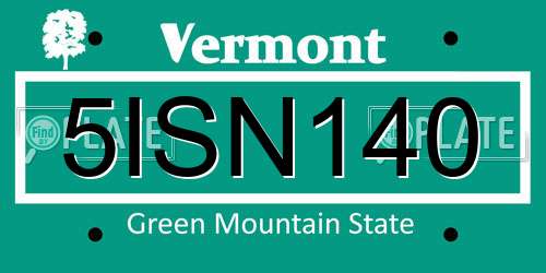 5ISN140 Vermont License Plate