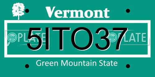 5ITO37 Vermont License Plate