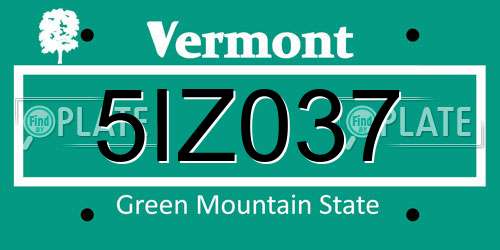 5IZ037 Vermont License Plate
