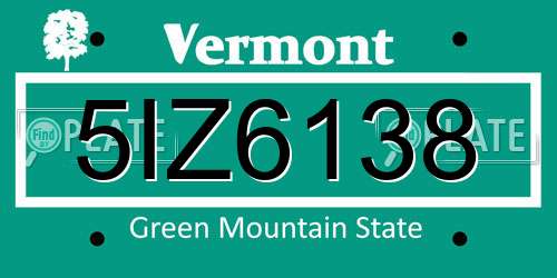 5IZ6138 Vermont License Plate
