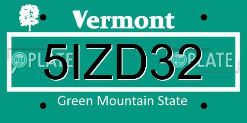 5IZD32 Vermont License Plate