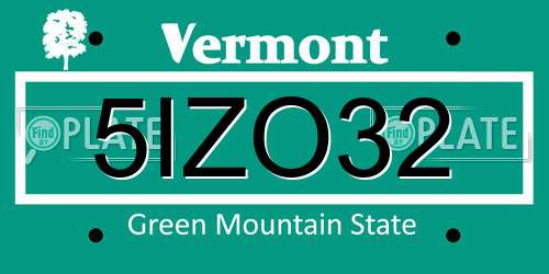 5IZO32 Vermont License Plate