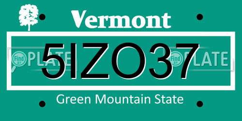 5IZO37 Vermont License Plate