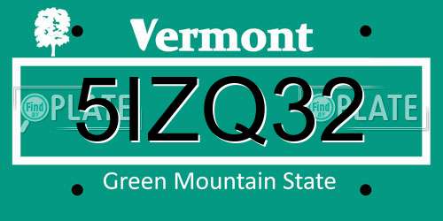 5IZQ32 Vermont License Plate