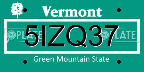 5IZQ37 Vermont License Plate