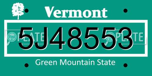 5J48553 Vermont License Plate