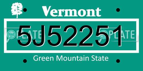 5J52251 Vermont License Plate