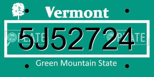 5J52724 Vermont License Plate