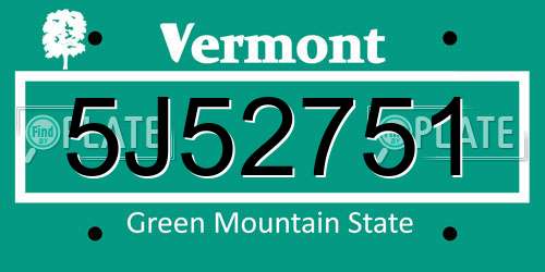 5J52751 Vermont License Plate
