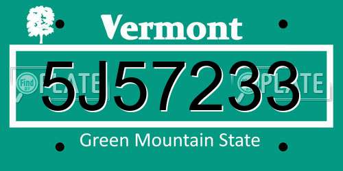 5J57233 Vermont License Plate