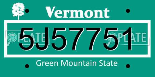 5J57751 Vermont License Plate