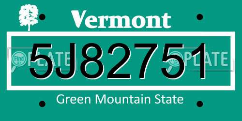 5J82751 Vermont License Plate