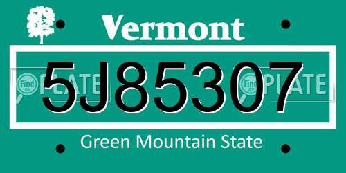 5J85307 Vermont License Plate
