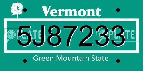 5J87233 Vermont License Plate