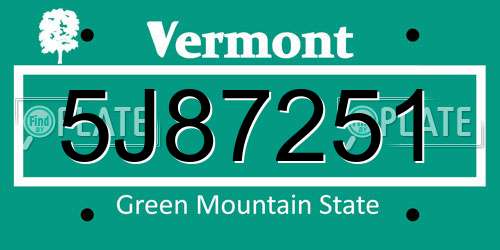 5J87251 Vermont License Plate