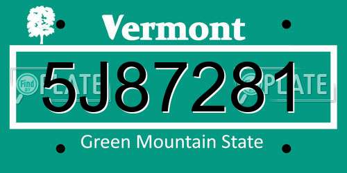 5J87281 Vermont License Plate