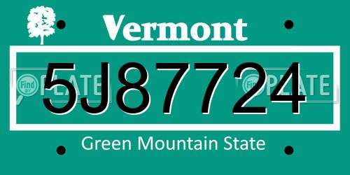 5J87724 Vermont License Plate