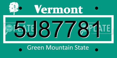 5J87781 Vermont License Plate