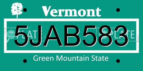 5JAB583 Vermont License Plate