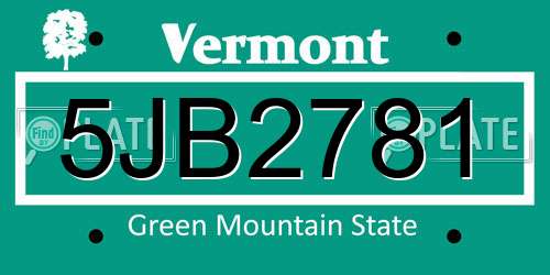 5JB2781 Vermont License Plate