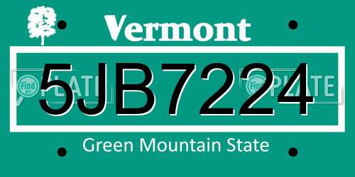 5JB7224 Vermont License Plate